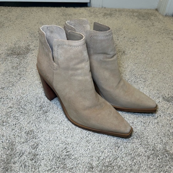 Vince Camuto Beige Suede Pointed Toe Ankle Boots - Picture 1 of 6